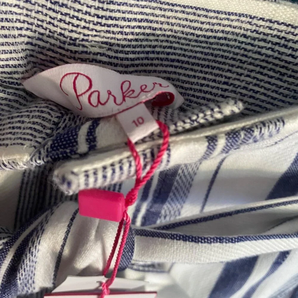 New size 10 Parker Kirby Aquarius shorts blue/white striped tie high waist $148‎